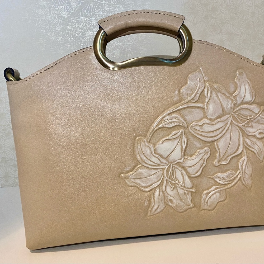 Patricia Nash Beige Floral Embossed Crossbody Bag